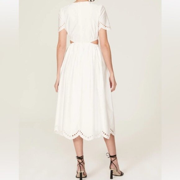 Self-Portrait White Broderie Scallop Midi Dress Cottagecore Prairie Side Sz 6 - Picture 6 of 10